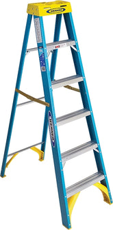WERNER 6006 Step Ladder, 10 ft Max Reach H, 5-Step, 250 lb, Type I Duty Rating, 3 in D Step, Fiberglass, Yellow